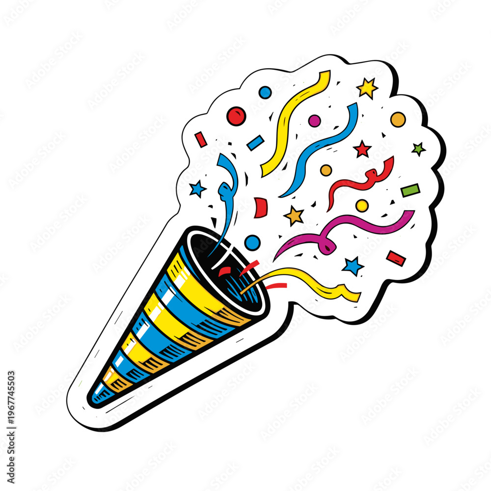 Fototapeta premium Vector Pinocut Colorful celebration with a party popper bursting with joy.