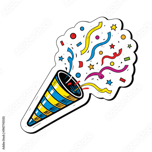Vector Pinocut Colorful celebration with a party popper bursting with joy.