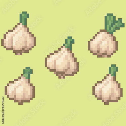 garlic pixel art, eps 10 illustration
