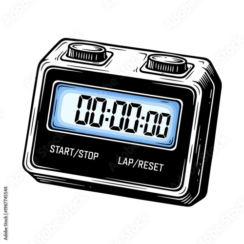 Vector Pinocut Precise depiction of a digital stopwatch in monochrome. 