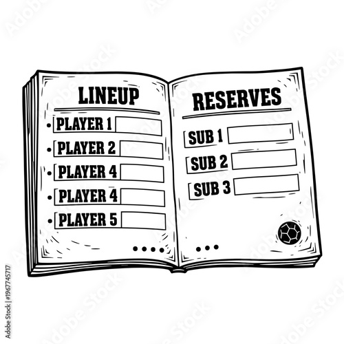 Vector Pinocut Soccer lineup and reserve list.