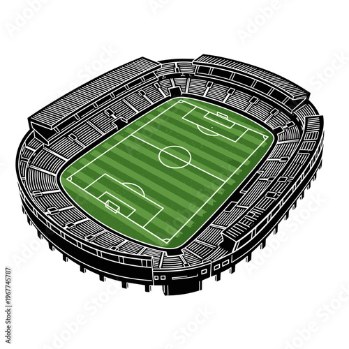 Vector Pinocut A stylized illustration of a soccer stadium from a high angle.