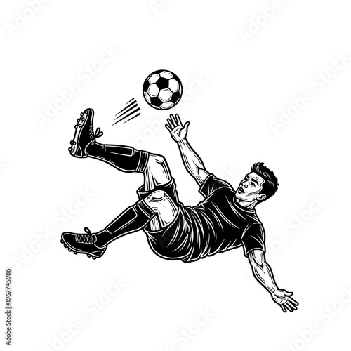 Vector Pinocut Dynamic soccer player executing a powerful bicycle kick to score.
