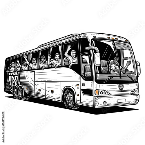 Vector Pinocut A detailed illustration of a tour bus with passengers, perfect for travel concepts.