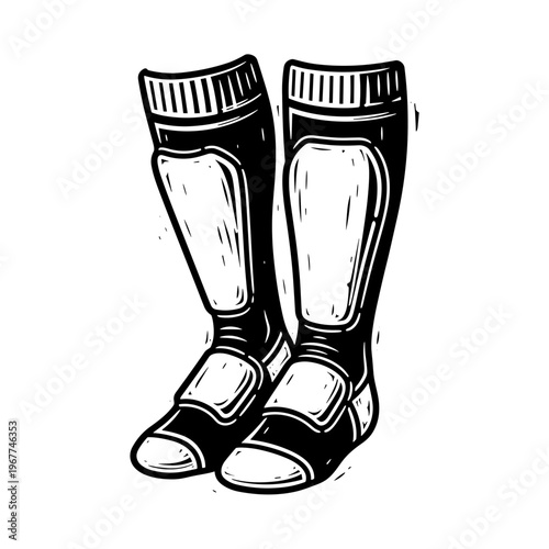 Vector Pinocut Protective Gear: Black and white illustration of shin guards.