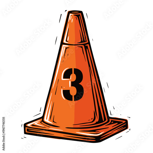 Vector Pinocut An orange traffic cone with the number 3.
