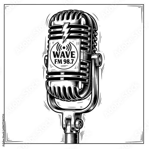 Vector Pinocut Vintage microphone, perfect for radio show.