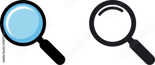 Magnifying glass and loupe icons representing search, analysis, inspection and information discovery illustration