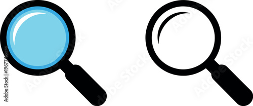 Magnifying glass and loupe icons representing search, analysis, inspection and information discovery illustration