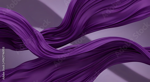 A vibrant purple fabric flows in a dynamic and artistic abstract design
