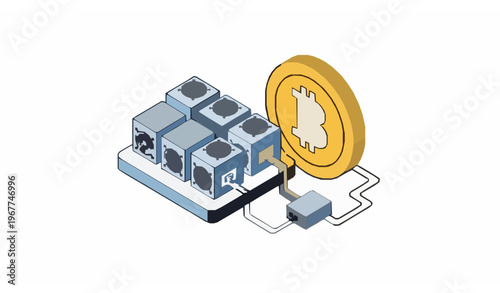Minimal crypto mining setup isometric vector illustration
