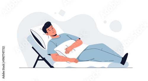 Man Lying Down on Couch Holding Pillow, Feeling Sad or Sick