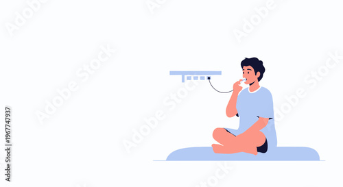 Man Meditating with Connected Device, Digital Detox Concept