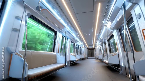 Modern subway interior with sleek design and greenery