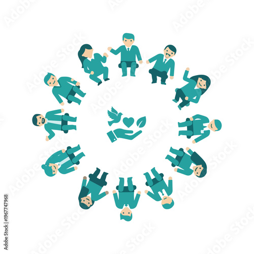 People Around Dove and Hand Symbol of Community
