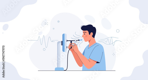 Man performing spirometry test for lung function, medical concept illustration