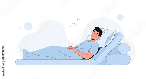 Man resting in hospital bed, illustration, healthcare concept