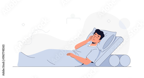 Man Sleeping in Hospital Bed, Patient Resting Comfortably, Medical Care Illustration