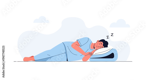 Man Sleeping Peacefully on Pillow, Relaxed Pose, Calm Sleep Illustration
