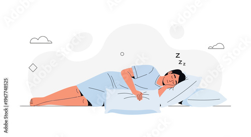Man Sleeping Peacefully on Pillow, Illustration of Rest and Relaxation