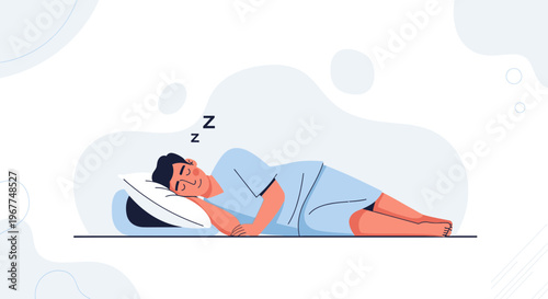 Man Sleeping Peacefully on Pillow, Zzz Symbols, Calm Rest, Healthy Sleep Concept
