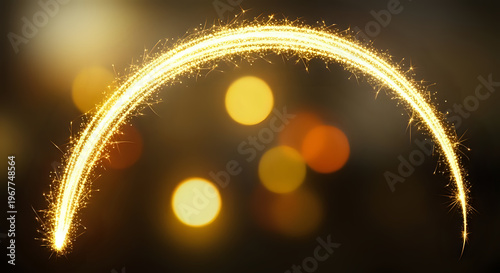A sparkling light arc shines brightly against a dark background with blurred lights