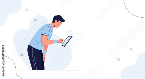 Man using a tablet with wifi signal, modern lifestyle, technology concept