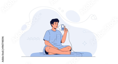 Man using inhaler for asthma or respiratory illness, illustration