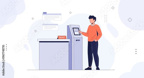 Man Using Self-Service Ticket Kiosk for Travel or Event Tickets