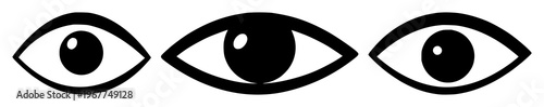 Eye icon set with solid black graphic on white background featuring eye, computer, vision, scanning with technology and design