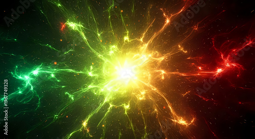 A vibrant and dynamic abstract image of colorful energy emanating from a central point