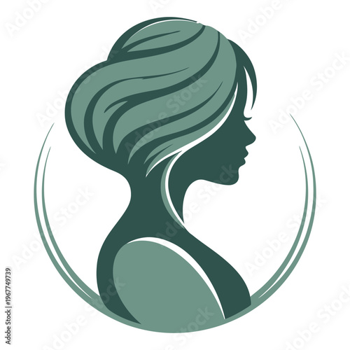 Elegant silhouette of a woman with a stylish updo hairstyle in a circular frame design concept
