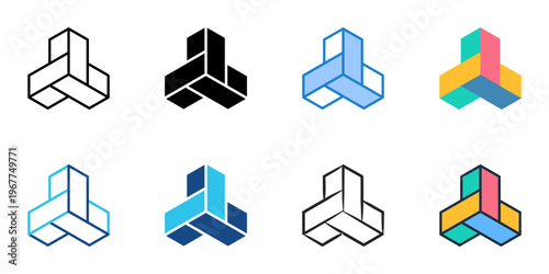Spatial computing icons set multiple style collection. Editable stroke 
