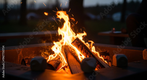 キャンプ場で焚き火：焚き火台やテントと共に過ごすひととき