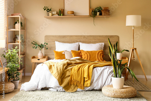Interior of cozy bedroom wi...
