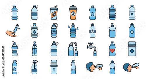Collection of Water Bottles and Drink Containers Icons