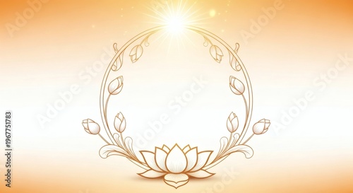 Golden lotus wreath on orange
