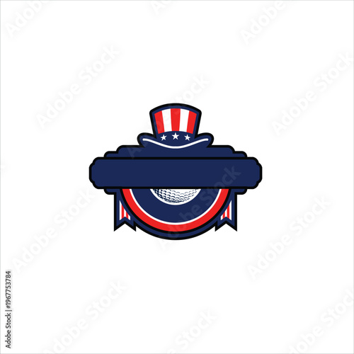 Patriotic Badge Logo with Uncle Sam Hat, American Shield Emblem Vector Illustration