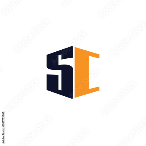 Modern SC Letter Logo Design with Bold Geometric Style in Navy and Orange