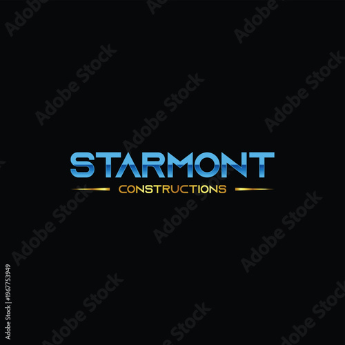 Modern Blue and Gold Construction Company Logo Design on Dark Background – Professional Branding Concept