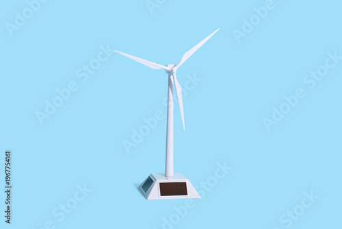 Wind turbine model on blue ...
