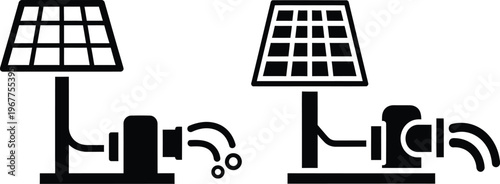 Solar powered water pump icons with solar power with renewable energy with solar panel with off grid