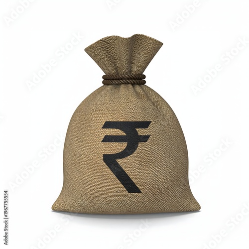 Burlap Money Sack with Black Rupee Symbol