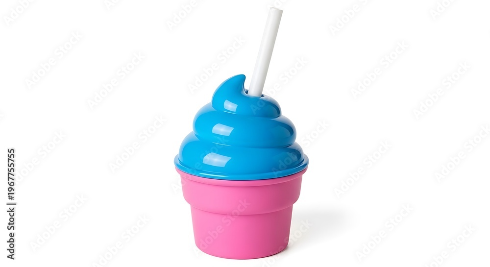 Fototapeta premium Blue and pink gradient illustrated cup with straw on white background drinking straw