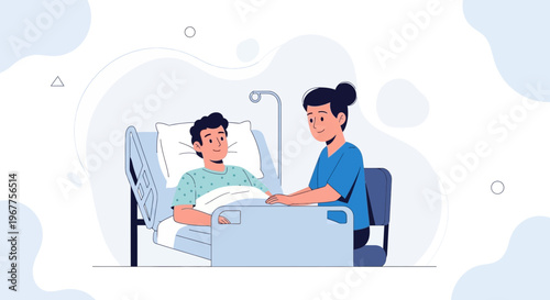 Nurse comforting patient in hospital bed, healthcare, medical care, support, recovery