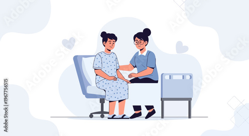 Nurse comforting patient in hospital room, healthcare, empathy, medical care