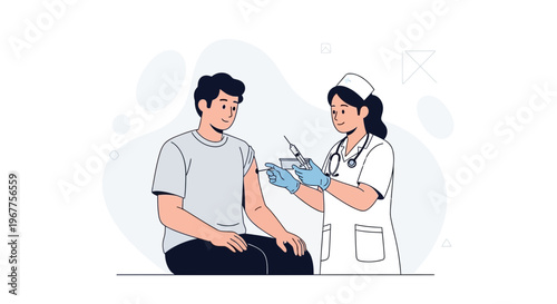 Nurse giving vaccination to a man, healthcare concept, illustration
