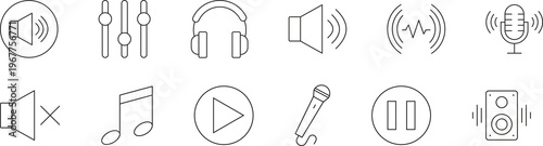 Audio Button Thin Line Icon Set