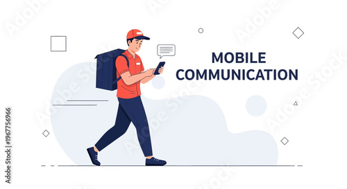 Delivery man using mobile phone for communication and navigation, mobile communication concept