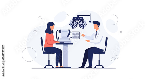 Optometrist examining patient's eyes with vision chart and equipment